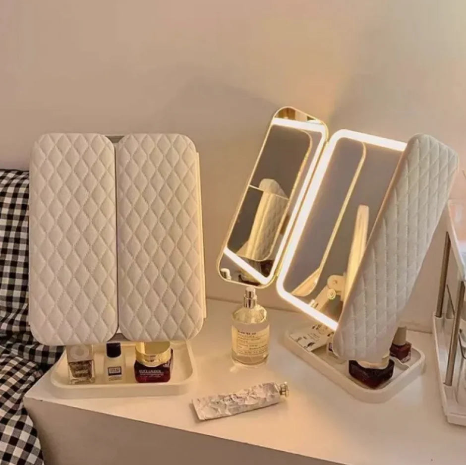 LED Makeup Mirror with Tri-Fold Desk Lamp